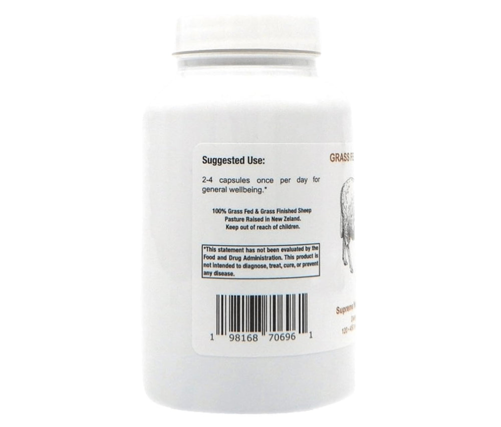 Supreme Nutrition Grass-fed sheep liver capsules on pantry shelf for daily convenience