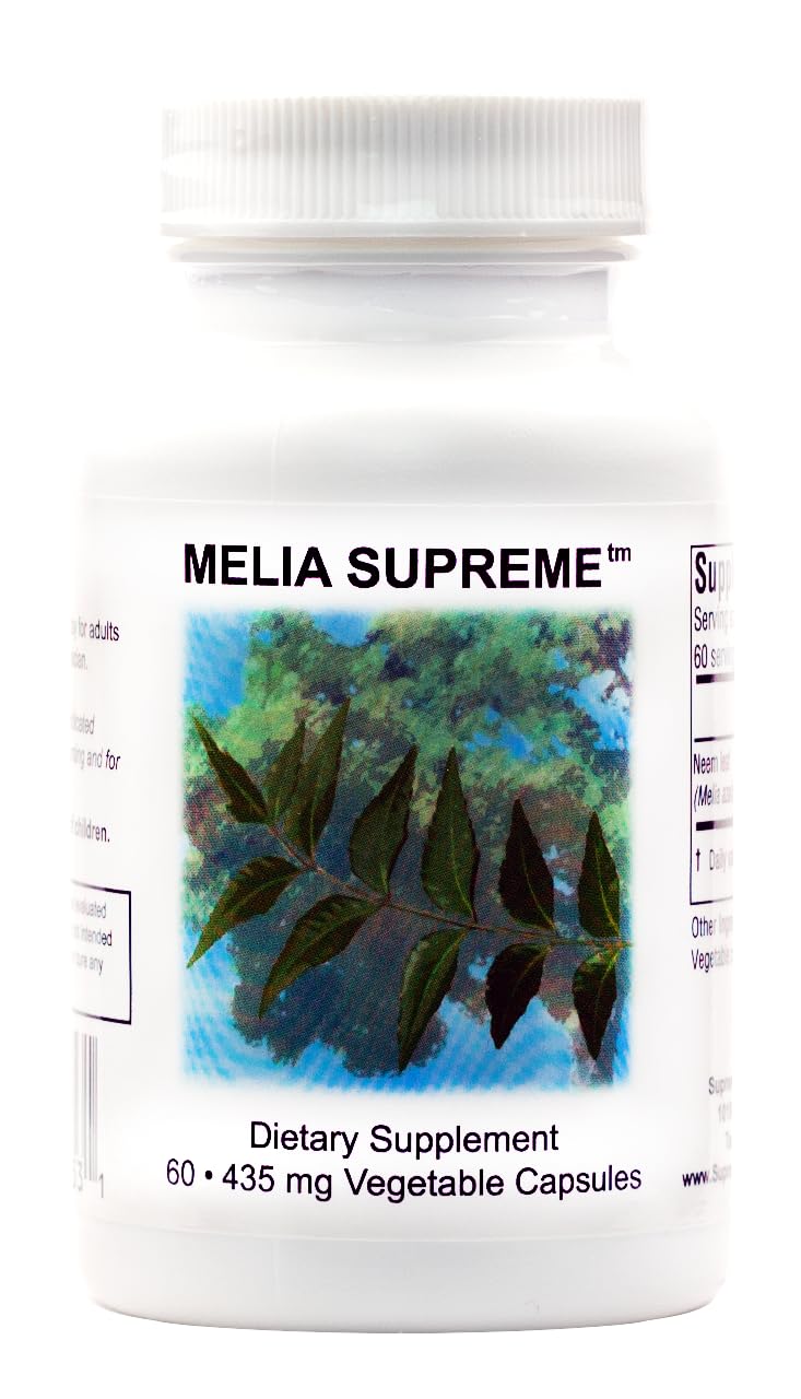 Supreme Nutrition Melia Supreme neem capsules bottle front for daily wellness.