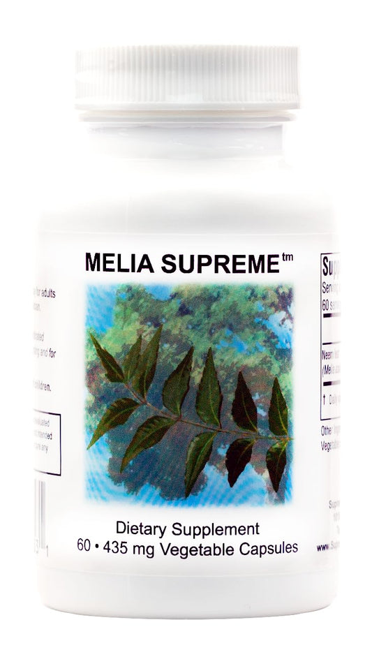 Supreme Nutrition Melia Supreme neem capsules bottle front for daily wellness.
