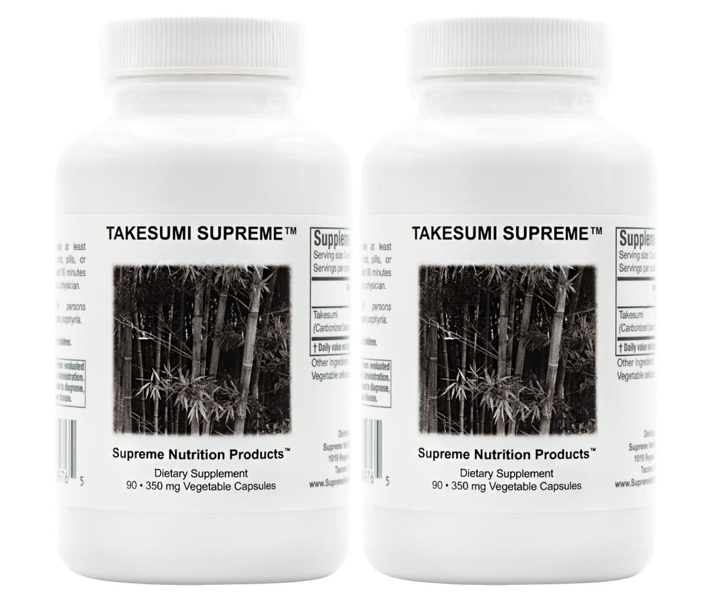 Supreme Nutrition Takesumi Supreme bottle front shows clean label and vegetarian charcoal capsules for daily use