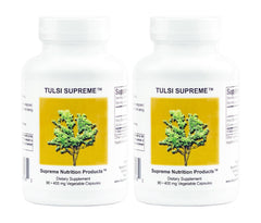 Supreme Nutrition Tulsi Supreme bottle with vegetarian capsules for daily wellness routine.