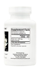 Woad Supreme bottle label shows cGMP and lab-tested quality from Supreme Nutrition