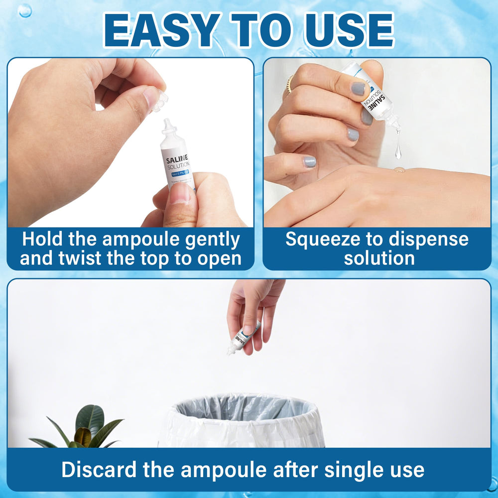 Backpack-ready Suqaoae saline ampoules offer quick cleansing access.