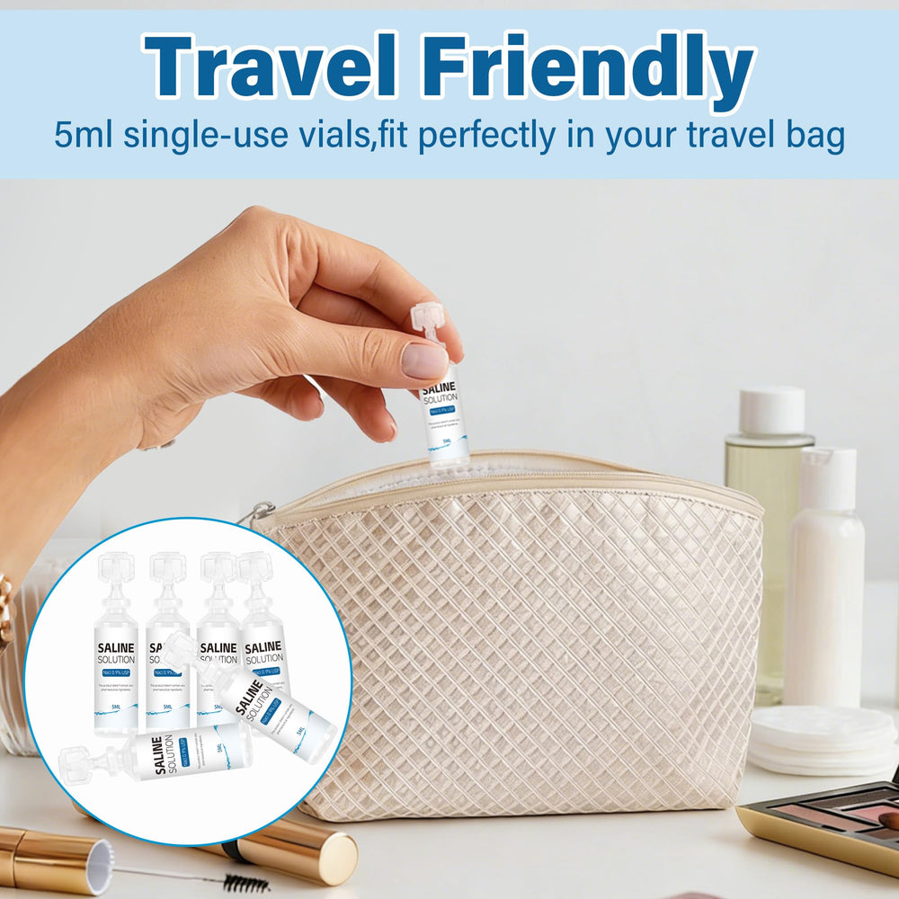 Compact Suqaoae saline ampoules for travel and on-the-go care.