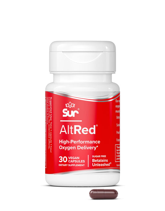 Sur AltRed beet capsules bottle ready for endurance training.
