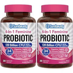 Surebounty Probiotics Women bottle: daily probiotic support for gut and feminine health.