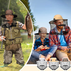 Sureio mosquito net hat light tan front view provides shade and airflow