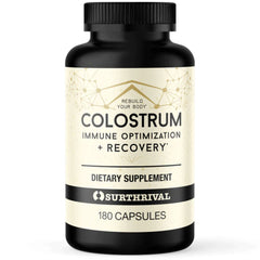 Surthrival Colostrum Capsules bottle on desk, convenient daily immune support.