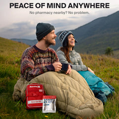 SurviveX headache relief packets for quick travel comfort.