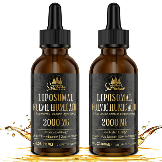 Susatentar liposomal fulvic bottle close-up highlighting high potency for daily energy.