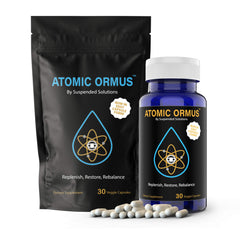 Suspended Solutions Atomic ORMUS capsules bottle, convenient daily use for busy mornings.