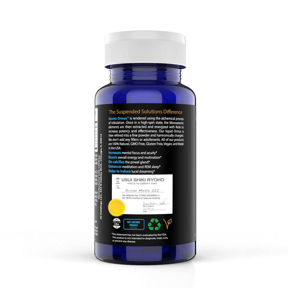 Meditation scene with Suspended Solutions Atomic ORMUS, suggesting focus during practice.