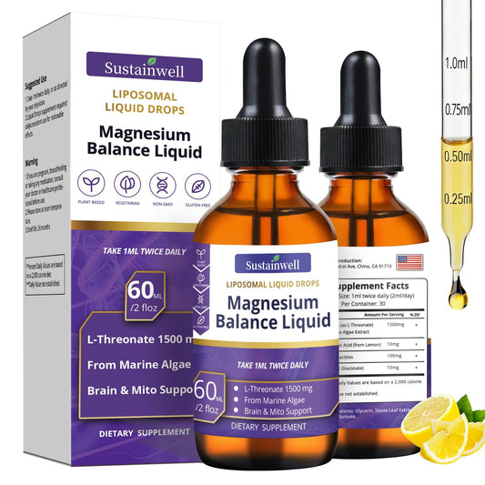 SustainWell Magnesium L-Threonate Drops bottle for convenient brain support.