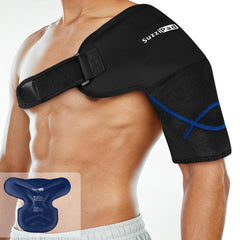 SUZZIPAD adjustable shoulder wrap provides targeted cold relief for shoulder soreness.