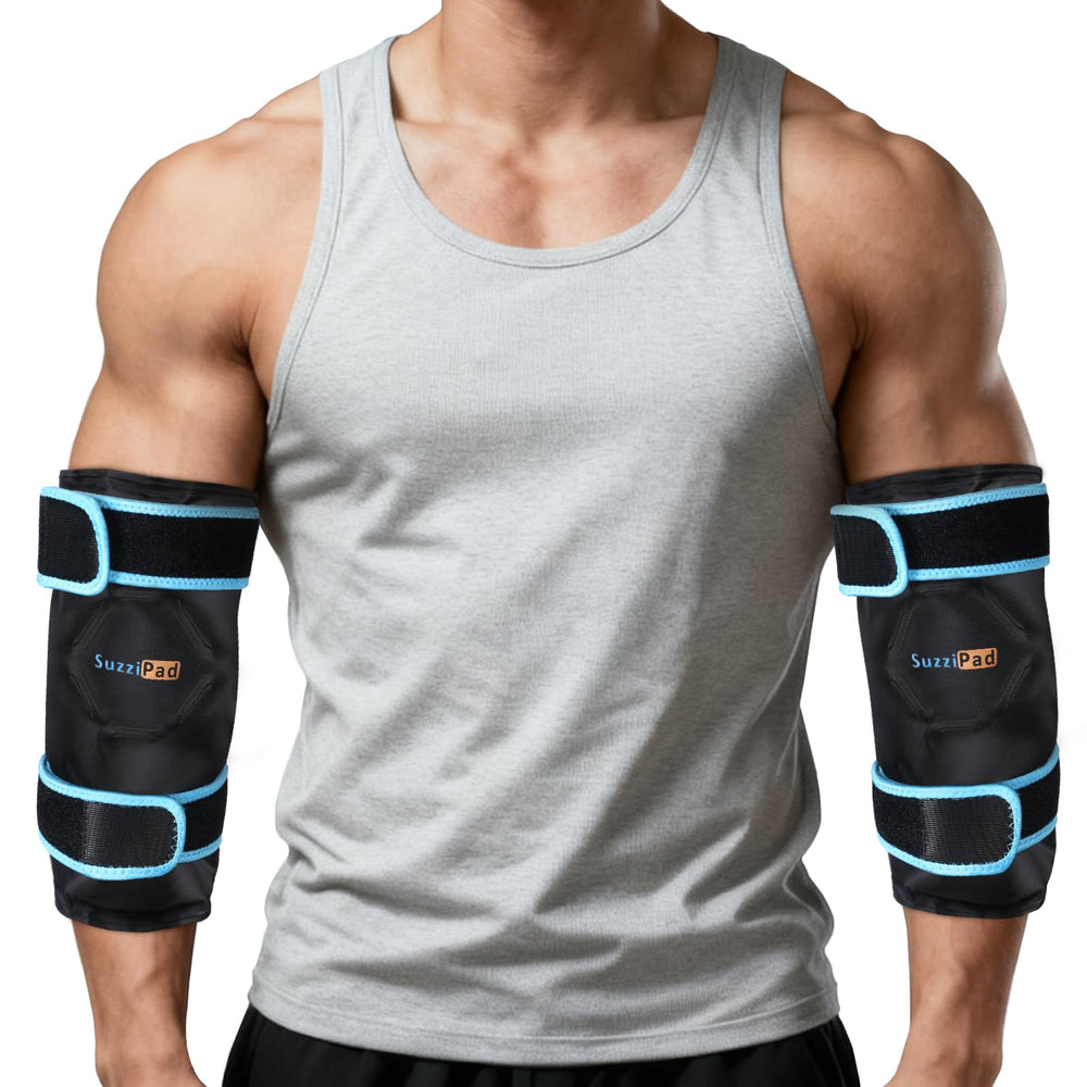 SuzziPad elbow wrap with 360° coverage for full elbow and forearm cooling
