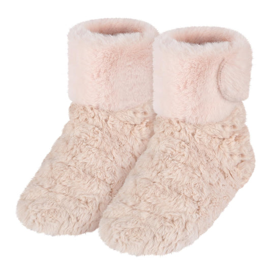Suzzipad microwavable booties close-up showing plush interior for soothing warmth