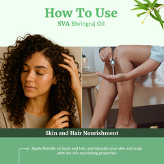 SVA Organics Bhringraj Oil included in hair care routine.