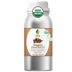 SVA Organic Clove Oil 16oz bottle for diffusion and massage blends.