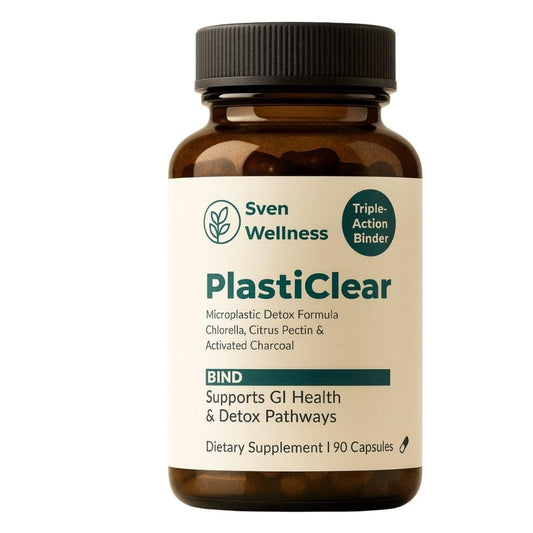Sven PlastiClear bottle front for convenient microplastic detox support
