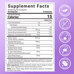 Svovita all-in-one formula gummies pictured with saffron and adaptogens for balanced wellbeing.