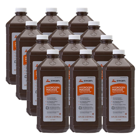 Swan 3% Hydrogen Peroxide bottle for topical antiseptic use on minor wounds.