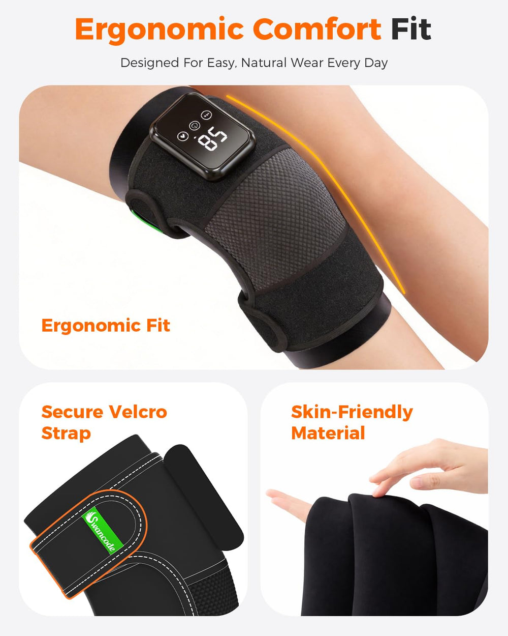 Swancode portable knee massager for on-the-go relief.