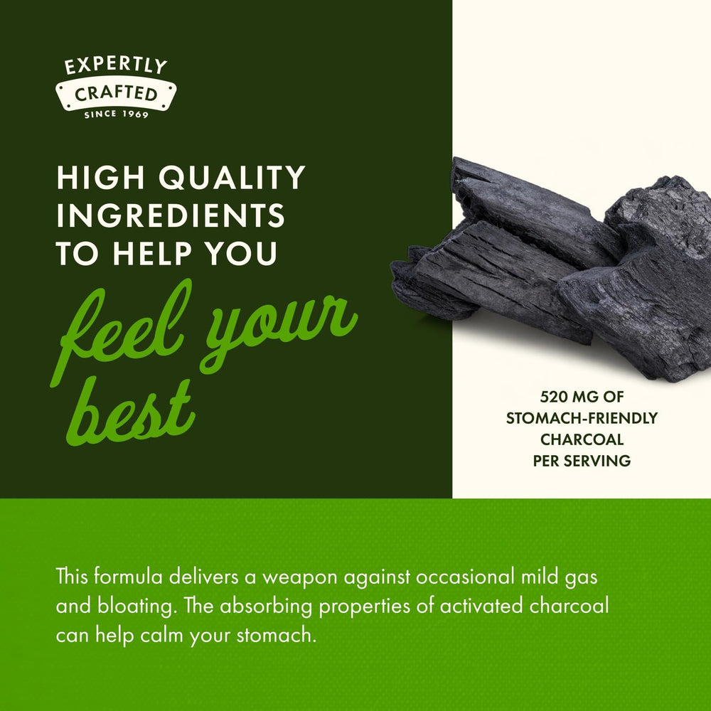 Swanson Activated Charcoal digestive health scene, suggesting occasional bloating relief possibilities.