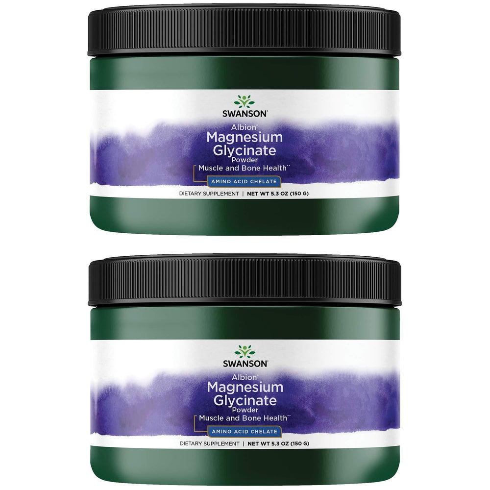 Swanson Albion Chelated Magnesium Glycinate powder bottle aiding muscle comfort and nerve health