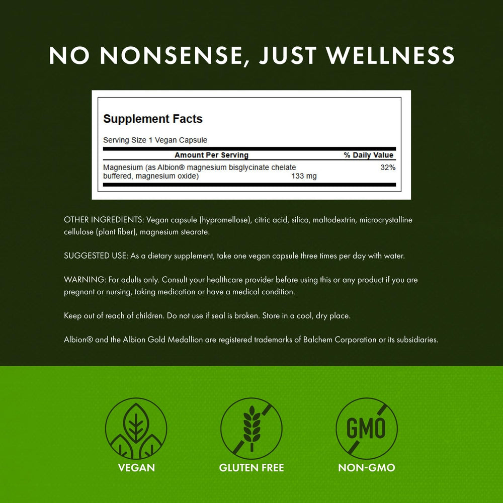 Swanson Albion magnesium glycinate label front highlighting patented chelate