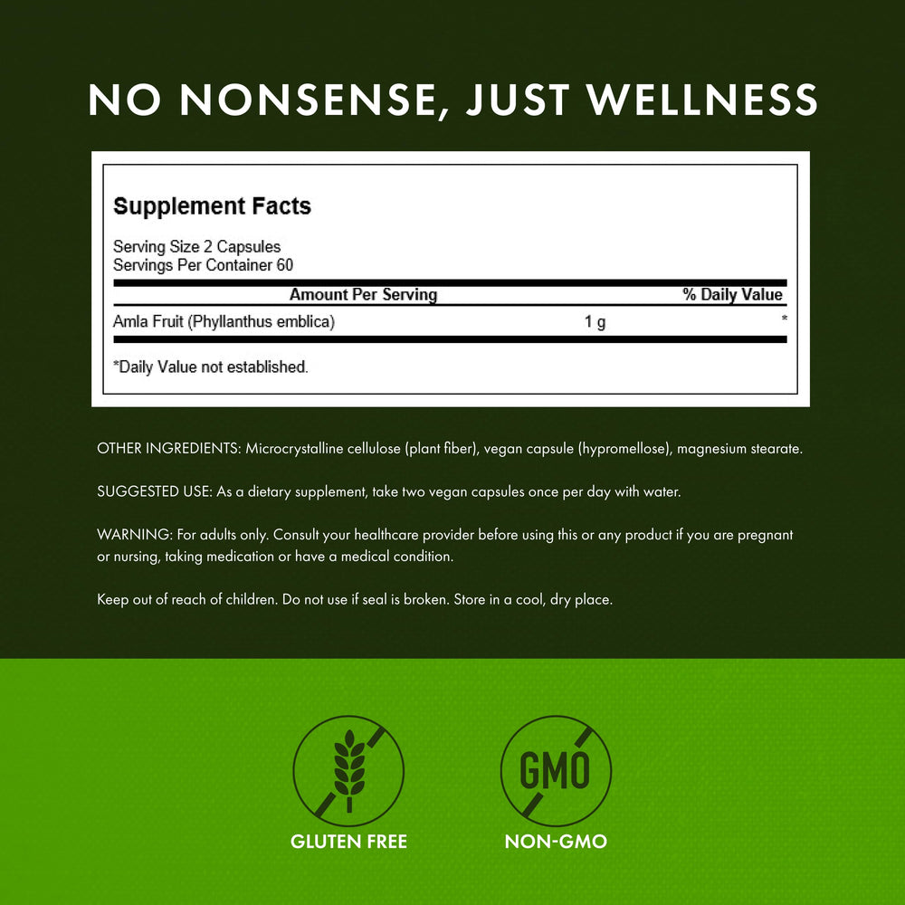 Front label view of Swanson Amla full spectrum packaging.