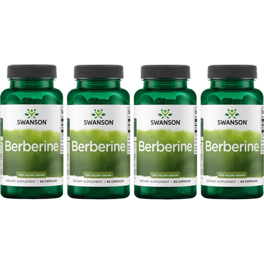 Swanson Berberine bottle label showing standardized Berberine HCl for metabolic support.