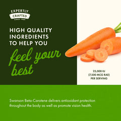 Swanson Beta-Carotene dosage capsule closeup shows daily intake