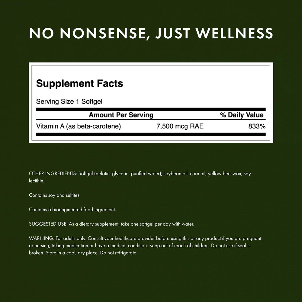 Swanson Beta-Carotene label detail highlights ingredients for informed use.