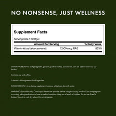 Swanson Beta-Carotene label detail highlights ingredients for informed use.