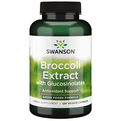 Swanson broccoli supplement bottle shows concentrated glucosinolates for antioxidant support.