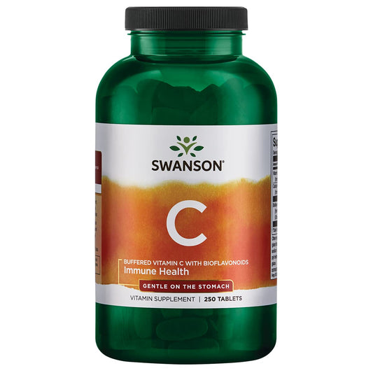 Swanson Buffered C with BioFlav front label showing 1000 mg per tablet for easy daily use