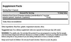 Butterbur PA-free label close-up emphasizes safety and purity