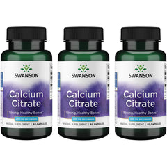 Swanson Calcium Citrate 200 mg 60 Caps bottle highlighting highly absorbable calcium for bone support.