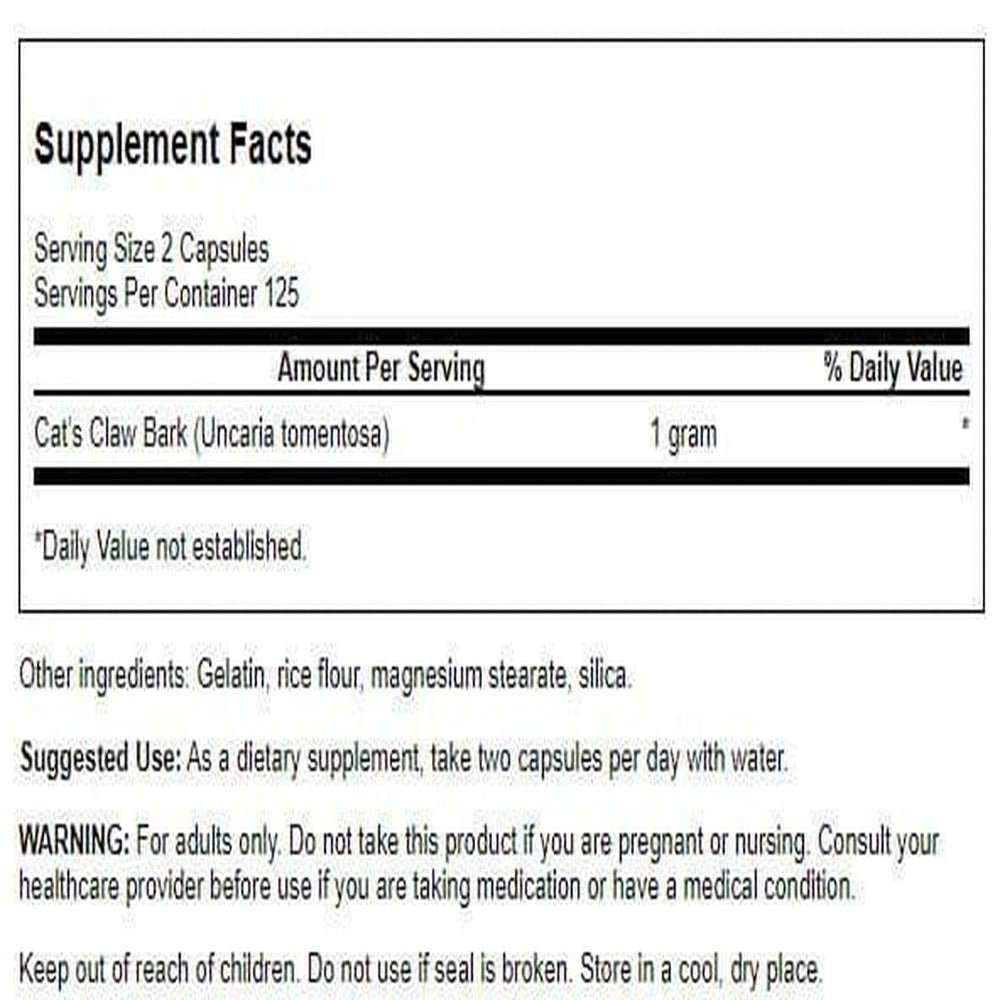 Swanson Cat's Claw capsules closeup for daily antioxidant support.