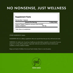 Swanson Cayenne capsules dosage guide image helps plan three daily servings with meals.