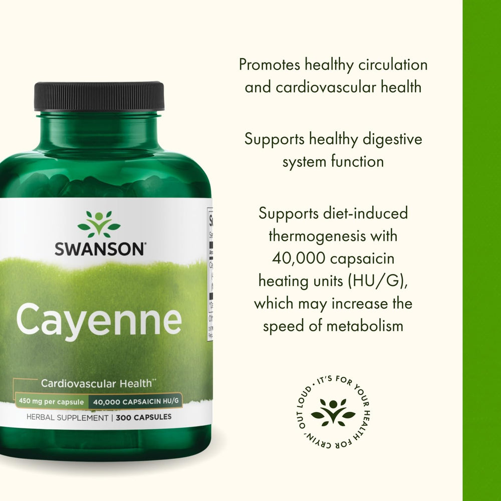 Swanson Cayenne packaging label shows 450 mg per capsule for quick reference.