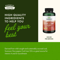 Softgel capsules from Swanson cod liver oil swirl in a dish.