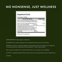 Swanson cod liver oil label viewed, emphasizing vitamin A source.