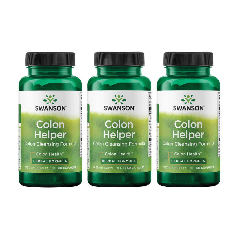 Swanson Colon Helper bottle front displaying label and capsules for digestive support.