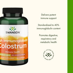 Swanson Colostrum packaging box with GMP heritage note.