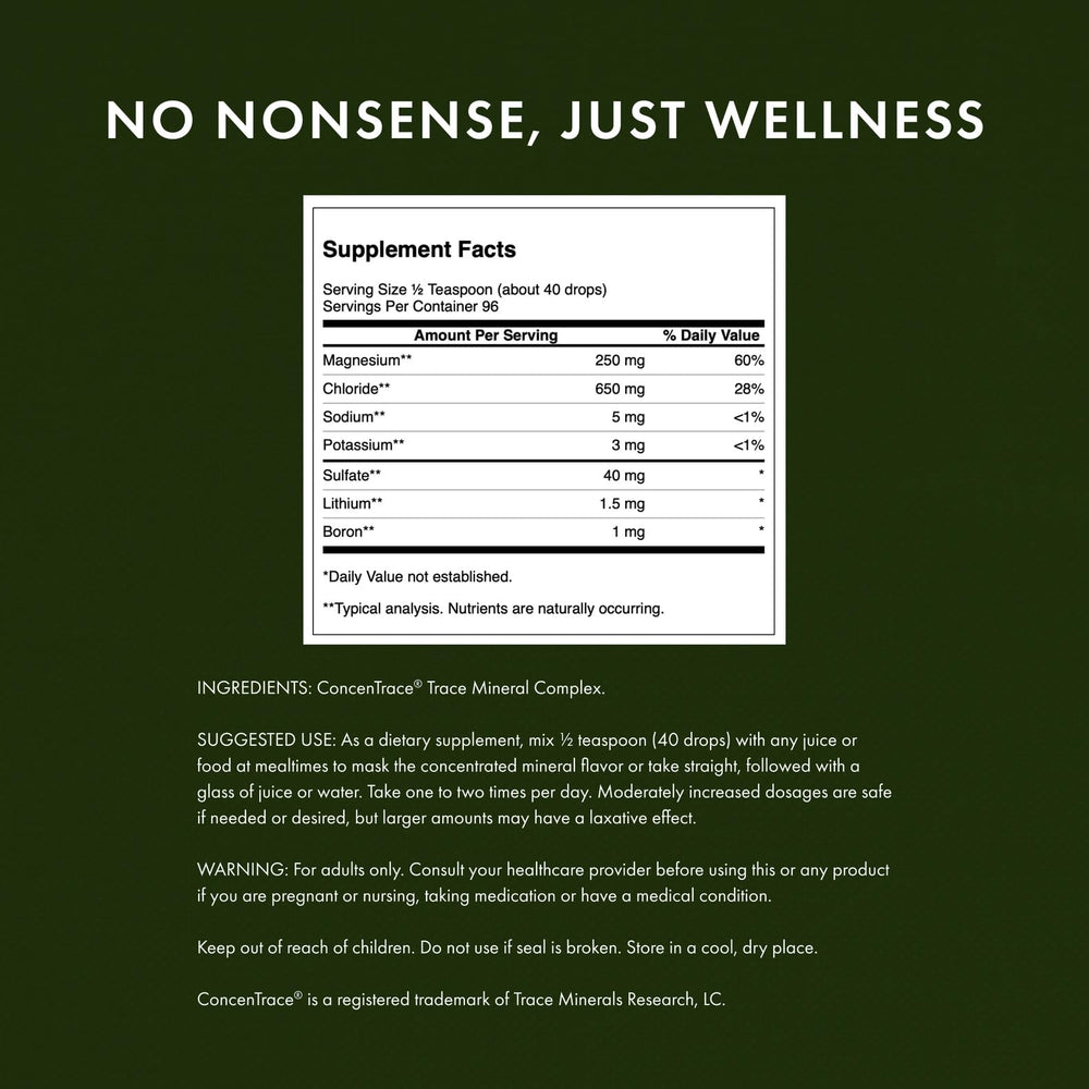 Swanson Concentrace bottle label showing magnesium and potassium minerals.