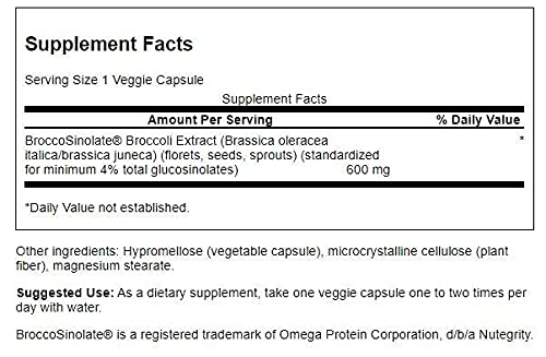 Swanson broccoli glucosinolates label highlights 2% standardization for consistent potency.