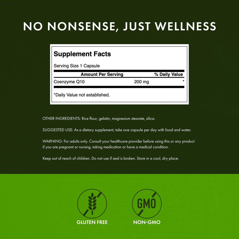 Swanson CoQ10 label and packaging highlighting identity and GMP info