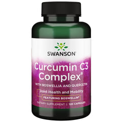 Swanson Curcumin C3 Complex with Boswellia and Quercetin bottle—joint support and purity tested.