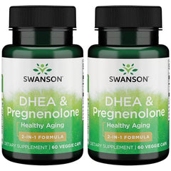 Swanson DHEA & Pregnenolone Complex bottle front with vegetarian capsules for everyday vitality.